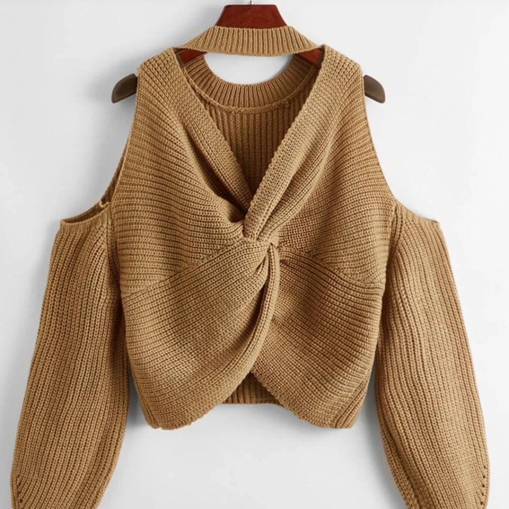 SHEIN Twist Back Cold Shoulder Sweater